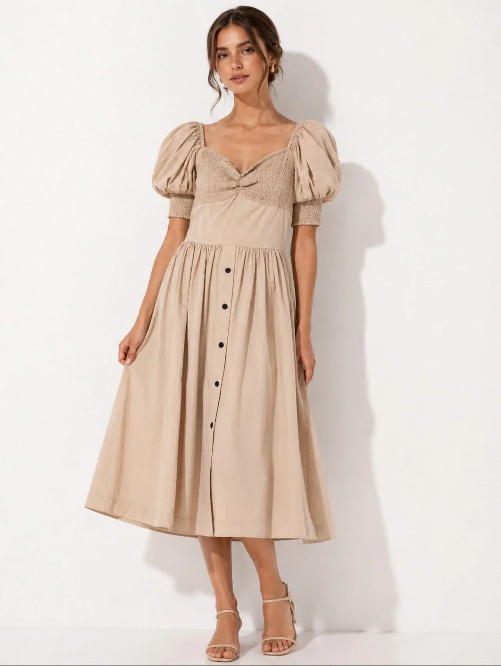 S/W/F Puff Sleeve Sweetheart Dress Travertine XS NEW - Picture 1 of 8